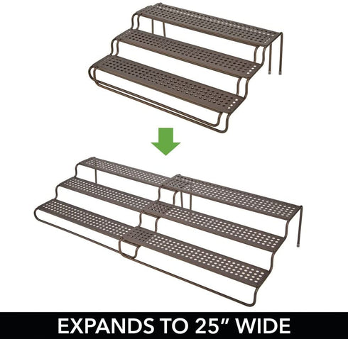 mDesign Adjustable, Expandable Kitchen Wire Metal Storage Cabinet, Cupboard, Food Pantry, Shelf Organizer Spice Bottle Rack Holder - 3 Level Storage - Up to 25" Wide - Bronze