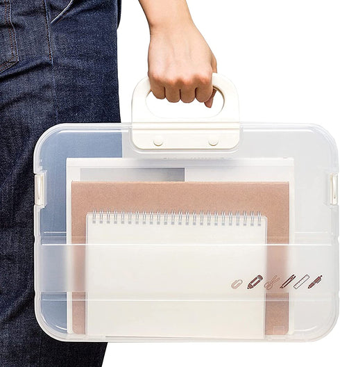Lemical Portable Plastic Transparent File Boxes with Handle A4 Large Capacity Heavy Duty File Boxes Plastic Transparent Paper Storage Boxes Portable Documents Case Storage Boxes File Organizer Boxes