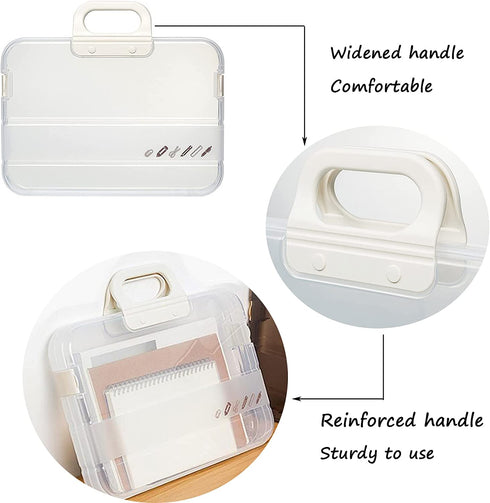 Lemical Portable Plastic Transparent File Boxes with Handle A4 Large Capacity Heavy Duty File Boxes Plastic Transparent Paper Storage Boxes Portable Documents Case Storage Boxes File Organizer Boxes