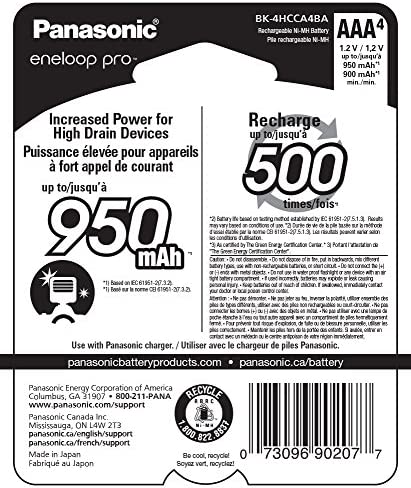 Panasonic BK-4HCCA4BA eneloop pro AAA High Capacity Ni-MH Pre-Charged Rechargeable Batteries, 4-Battery Pack