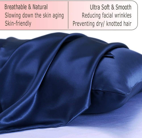 Ravmix 100% Silk Pillowcase for Hair and Skin, Both Sides 21Momme Mulberry Silk Pillow Case with Hidden Zipper Standard Size 20×26inches, 1PCS, Navy Blue