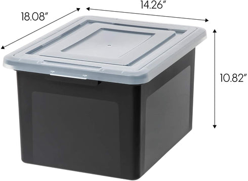 IRIS USA Letter & Legal Size Plastic Storage Bin Tote Organizing File Box with Durable and Secure Latching Lid, Stackable and Nestable, 4 Pack, Black
