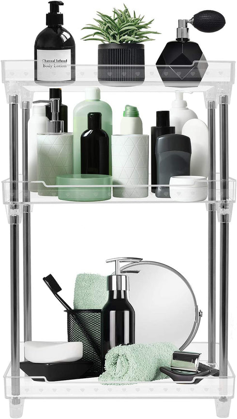 Sorbus 3-Tier Organizer Shelf Stand, Clear Storage Tray Caddy for Cosmetics, Bathroom/Kitchen Supplies,Toiletries, Counter, Vanity, Desk, Under Sink Organization
