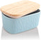 KOOV Porcelain Large Butter Dish with Lid for Countertop, Airtight Butter Container with Oak Lid, Butter Crock, Perfect for 2 Sticks of Butter, Texture Series (Sky)