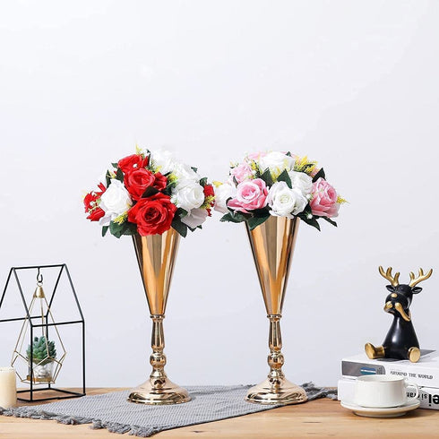 Set of 2 Tabletop Metal Wedding Flower Trumpet Vase Wedding Centerpiece Flower Vase for Wedding Event Decoration Living Decor Party Decor (Gold, 2—M)