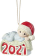 Precious Moments 211006 Baby™s 1st Christmas 2021 Dated Boy Bisque Porcelain Ornament , White