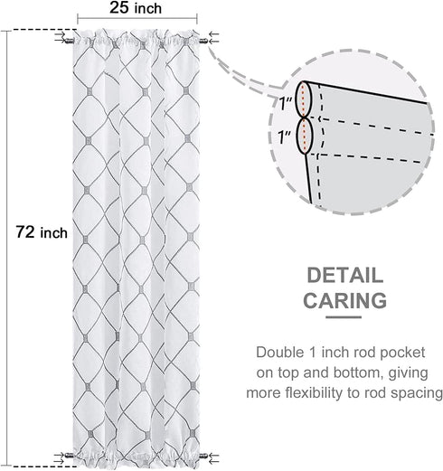 Topfinel Sheer French Door Window Curtains 25x72 Inches Sidelight Curtains for Front Door Tieback Included, White Grey, 2 Panels