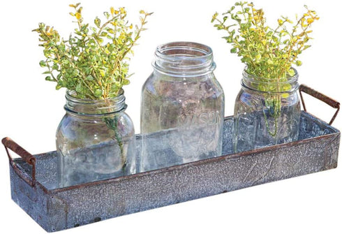 16" Galvanized Metal Candle Tray, Outdoor Planter or Serving Tray for Farmhouse Decor (Jars and Florals Not Included)