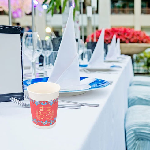 Amosfun 50pcs 9 Oz Paper Cup Disposable Chinese Style Hot Paper Coffee Cups Disposable Tea Cup Drinking Cup for Wedding Party