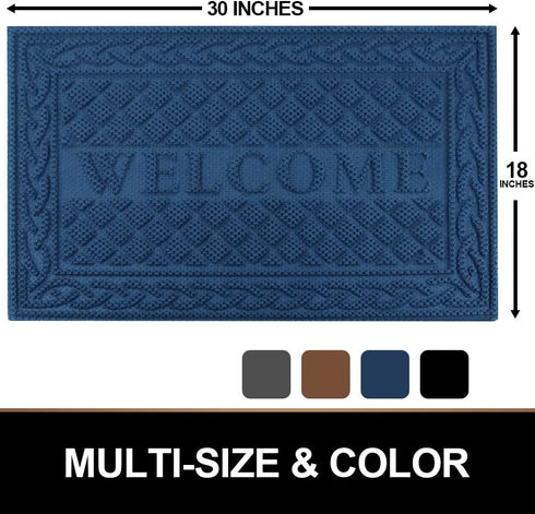 Mibao Durable Door Mat, Heavy Duty Rubber Doormats, Welcome Mats, Indoor Outdoor, Non-Slip, Easy Clean, Absorb Water, Low-Profile Mats for Entry, Patio, Garage, Entrance Way (18×30, Blue)