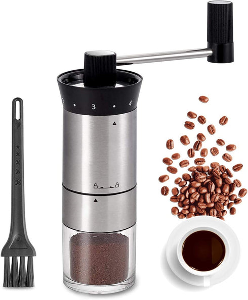 LHS Manual Coffee Grinder Stainless Steel Portable Hand Crank Coffee Mill Grinder Ceramic Conical Burr with Adjustable Coarseness for Home, Office or Traveling