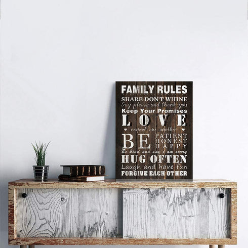 Family Rules Inspirational Wall Art, Funny Motto Art, Rustic Farmhouse Wall Decor (Brown)€¦