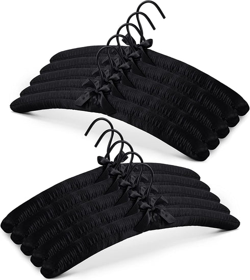 JS HANGER Padded Hanger for Sweaters - 17 Inch Extra Large Heavy Duty Satin Covered Coat Hangers No Shoulder Bump for Women Clothes, Sweaters, Dresses, Clothing, Weddings, Lingerie Pack of 10 , Black