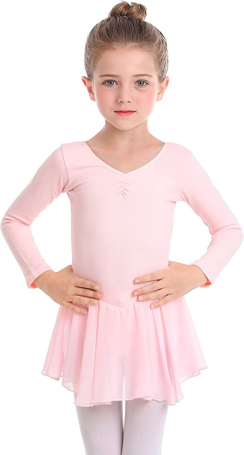 MdnMd Toddler Girls Ballet Leotards with Skirt Classic Short Sleeve Dance Gymnastic Ballerina Outfit Dress
