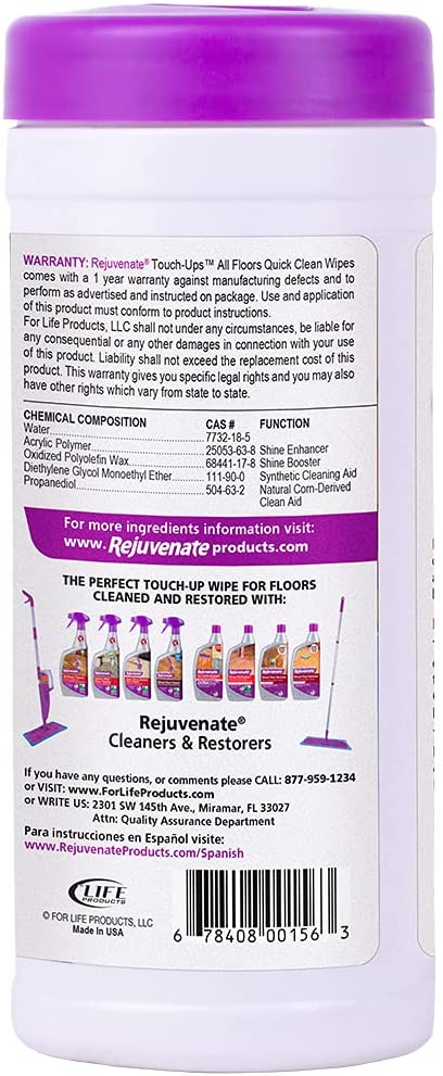 Rejuvenate All Floors Quick Clean Wipes 30 Large Floor Cleaning Wet Wipes Streak-Free Residue-Free Non-Greasy