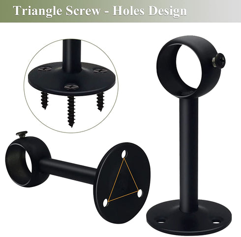 Ceiling Curtain Rod Brackets, 1 Inch Heavy Duty Curtain Rod Bracket Black Closet Flange Rod Holder End Support 8 Pack Curtain Pole Holders Sockets Ceiling Mount Curtain Rod Bracket for Wardrobe