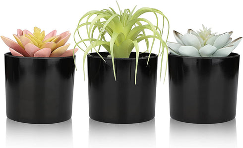 Artificial Succulent Plants Small Fake Plant in Black Pots, Cute and Realistic for Bathroom Decor, Desk Office and Home Decoration Indoor, Pack of 3