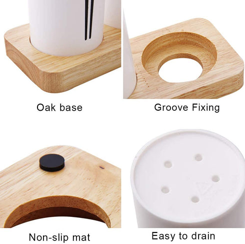 MyLifeUNIT Kitchen Utensil Caddy, Flatware Organizer with Wood Base