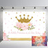 MEHOFOTO Little Princess Baby Shower Photo Studio Booth Background Pink Floral Shimmer Gold Crown Polka Dots Royal Celebration Photography Backdrops Banner for Cake Table Supplies 7x5ft
