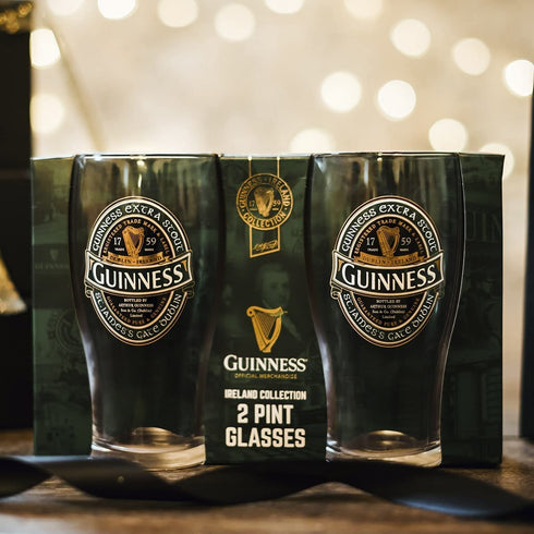 Guinness Green Collection Pint Glasses, 20 ounce, Set of 2 - Beer Glass for Bar and Kitchen