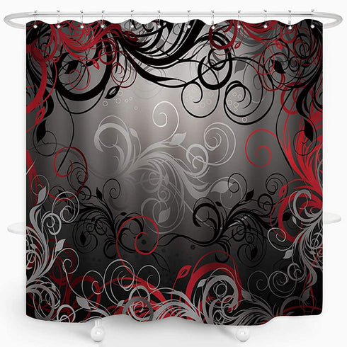 ZXMBF Red and Black Shower Curtain Mystic Magical Forest Modern Inspired Floral Swirls Leaves Bath Curtain Waterproof Fabric Bathroom Decor 72x72 Inch Plastic Hooks 12 PCS