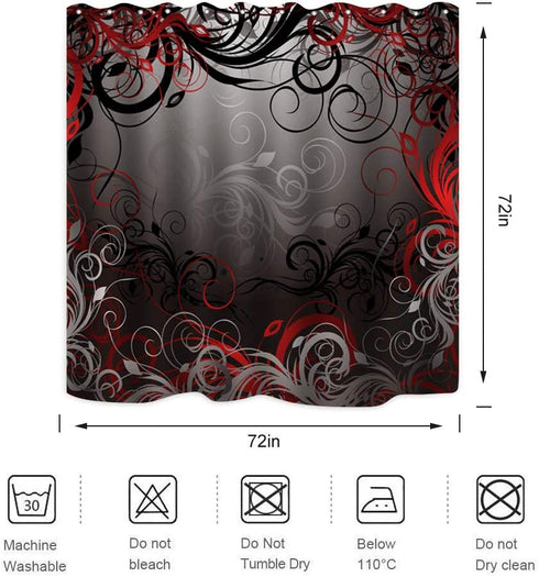 ZXMBF Red and Black Shower Curtain Mystic Magical Forest Modern Inspired Floral Swirls Leaves Bath Curtain Waterproof Fabric Bathroom Decor 72x72 Inch Plastic Hooks 12 PCS