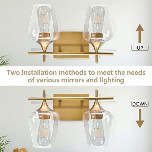 Vanity Lights Fixtures, Zicbol 2 Light Bathroom Light, Gold Bronze Bathroom Lighting Fixtures Over Mirror with Clear Glass Shade, Modern Vanity Lighting for Bath, Living Room, Bedroom