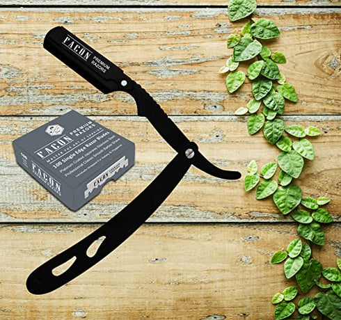 100 BLADES + Facón Professional Traditional Straight Edge Barber Razor - Salon Quality Cut Throat Shavette