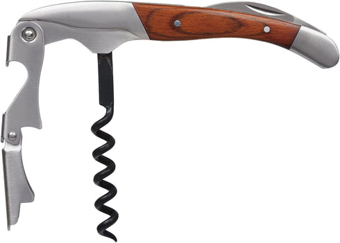 Premium Waiters Corkscrew - 3 in 1 Stainless Steel Wine Opener with Rosewood Pull Tap Handle Bottle Opener and Serrated Foil Cutter