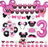 Minnie 3rd Birthday Party Supplies Minnie 3 Year Old Girls Birthday Party Decorations Minnie 3rd Birthday Cake Cupcake Toppers Number 3 Foil Balloon Banner Minnie Birthday Decorations
