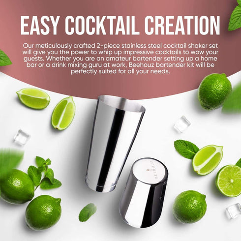 Boston Shaker Set Bartender Kit - 28oz & 18oz Stainless Cocktail Shakers For Mixing Margarita, Liquor Or Any Alcohol Drink Mixer - Great For Gifts, Bar Accessories & Bartending For All Skill Levels