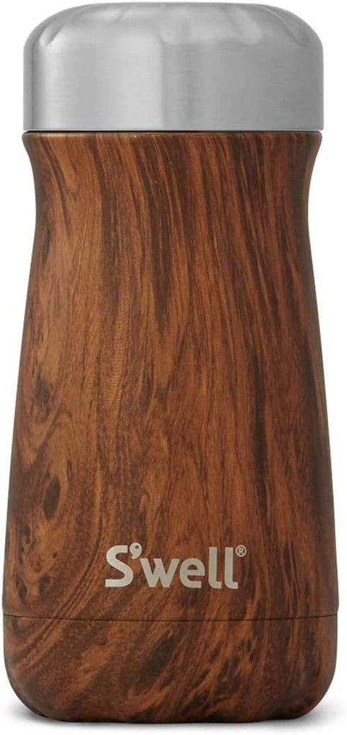 S'well Stainless Steel Traveler-12 Fl Oz Triple-Layered Vacuum-Insulated Travel Mug Keeps Coffee, Tea and Drinks Cold for 20 Hours and Hot for 9-BPA-Free Water Bottle, 12 oz, Teakwood