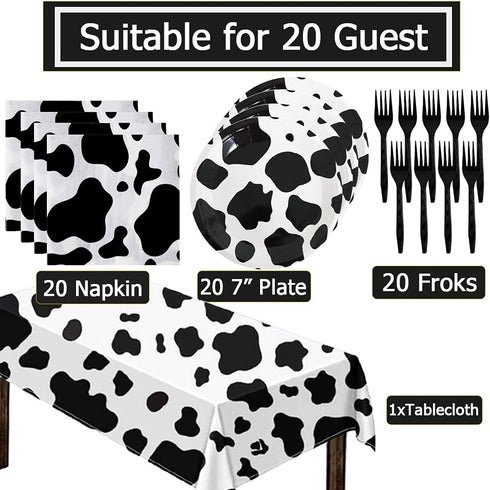 Cow Themed Birthday Party Supplies Decorations Tableware Set - Cow Print Cake Plates,Napkins,Tablecloth for kid Birthday and Baby Shower Decorations