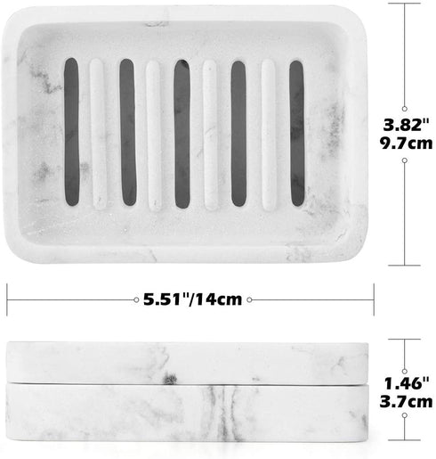 MoKo Soap Dish, Dual-Layer Resin Bar Soap Tray Container Box Case Holder with Detachable Slotted Draining Board Small Tray for Bathroom Kitchen Shower Bathtub Sinks Counter-top - White Marble