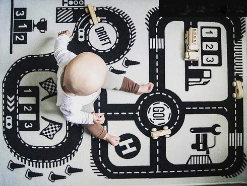 Extpro Kids Cotton Playmat Rug 55.11" L x 35.5" W, Non-Slip Baby Toddler Child Floor Road Adventure Racing Carpet, for Bedroom Playroom Classroom Indoor Outdoor (Road2)