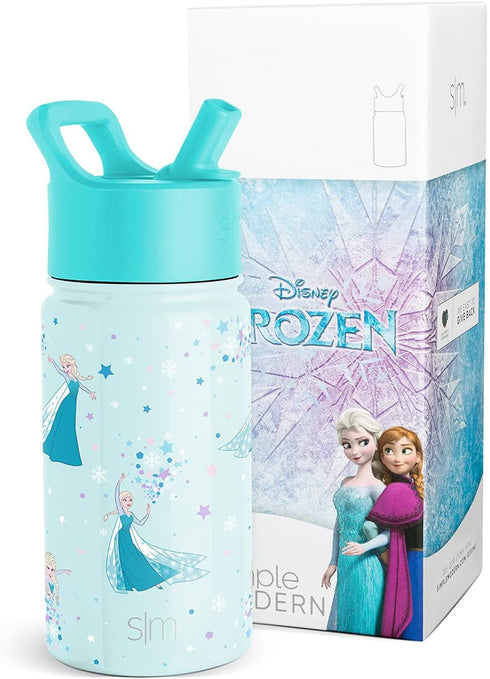 Simple Modern Disney Elsa Kids Water Bottle with Straw Lid | Reusable Insulated Stainless Steel Cup for School | Summit Collection | 14oz, Frozen Elsa's Snowflake