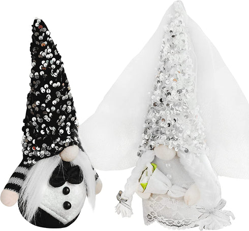 2 Pcs Bride & Bridegroom Wedding Dress Gnome Decoration, Shinning Wedding Dress Gnome Plush Present,Couple Dwarf Doll Elf Scandinavian Ornaments Home Decor Plot Gifts