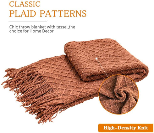 Lunarose Throw Blanket for Couch,Soft Cozy Knit Blanket with Tassel,Lightweight Decorative Throw for Sofa Chair Bed Travel and Living Room-All Seasons Suitable for Women,Men and Kids (50"x60", Rust)
