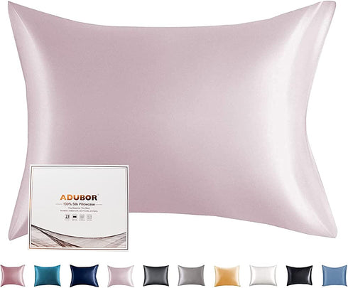 Adubor 100% Mulberry Silk Pillowcase for Hair and Skin with Hidden Zipper, Both Side 23 Momme Silk, 900 Thread Count(20x26inch, Standard Size, Pink, 1pc)