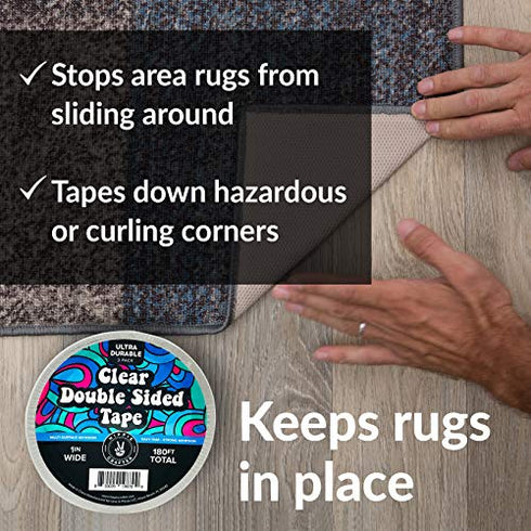 Clear Double Sided Tape for Crafts 1 inch Wide Heavy Duty Adhesive Tape Two Side Strong Sticky Thin Mounting Tape for Poster Carpet Wall Safe Doublesided Stick - 3 Rolls 60FT x 1" 180FT Total