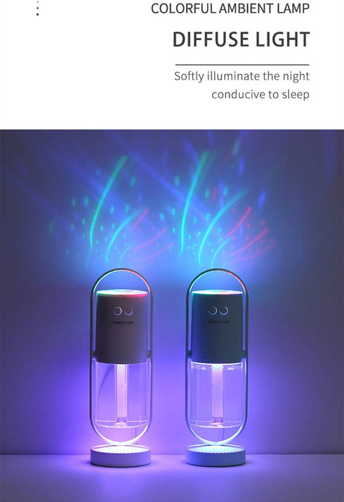 XUHE Portable Mini Humidifier, 360 degree Rotating Night Light, 200ml Cool Mist Humidifier, USB Personal Desktop Humidifier for Bedroom Travel Office Home, 2 Mist Modes Super Quiet Auto Shut-Off BLUE