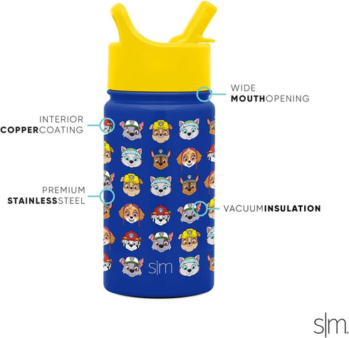 Simple Modern Kids Water Bottle with Straw Lid | Insulated Stainless Steel Reusable Tumbler for Toddlers, Girls, Boys | Summit Collection | 10oz, Paw Patrol Faces
