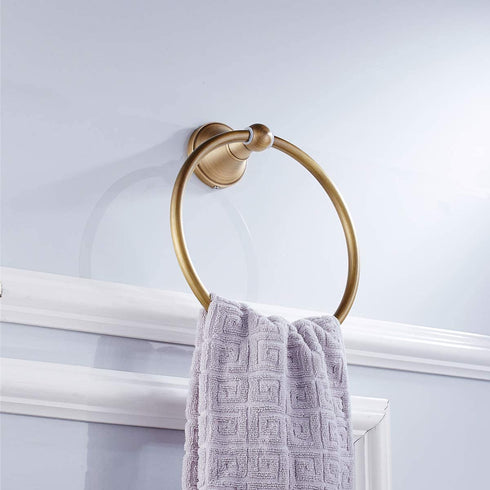 Flybath Round Towel Ring Antique Brass Hanger Hand Towel Holder for Bathroom Kitchen Accessories Wall Mounted, Brushed Bronze