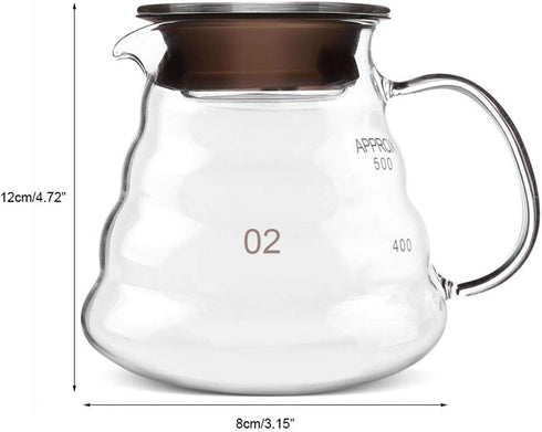 500ml Glass Teapot Coffee Kettle Tea Drip Pot Thickened Heat Resist Water Pot with Handle Lid for Hand Coffee Tea Brewing