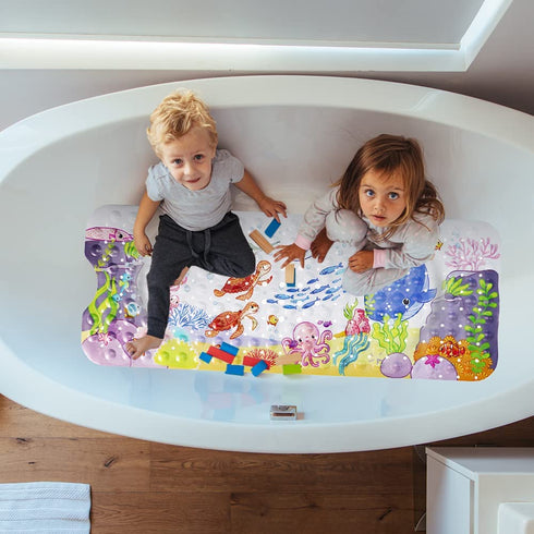 JJoexyfit Bath Mat for Kids Toddler Baby, Extra Long 100x40cm Non-Slip Baby Shower Bath Mat with Suction Cups (Ocean Animal-Horizontal)