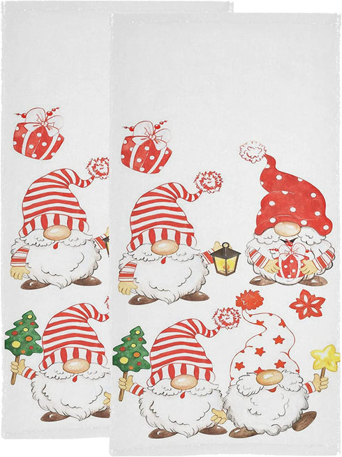 Christmas Gnomes Hand Bath Towel Highly Absorbent Soft Hanging Towels Winter Snowflake Xmas Tree Kitchen Dish Towel Set Washcloth 2pcs