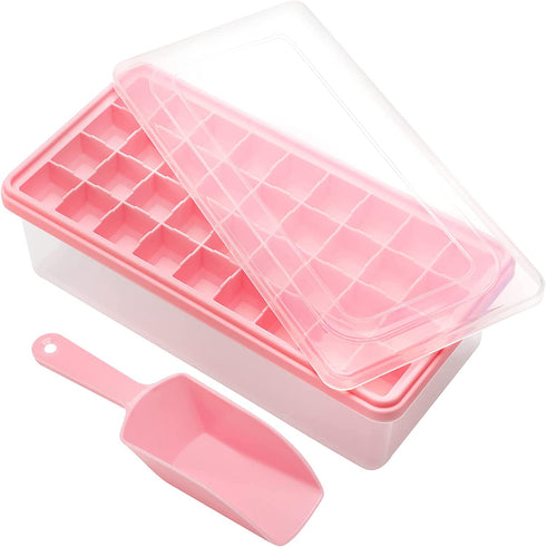 Food-grade Silicone Ice Cube Tray with Lid and Storage Bin for Freezer, Easy-Release 36 Small Nugget Ice Tray with Spill-Resistant Cover&Bucket, Flexible Ice Cube Molds with Ice Container, Scoop Cover