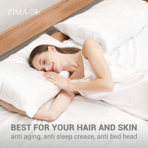 ZIMASILK 100% Mulberry Silk Pillowcase for Hair and Skin Health,Soft and Smooth,Both Sides Premium Grade 6A Silk,600 Thread Count,with Hidden Zipper,1pc(Standard 20''x26'',White)