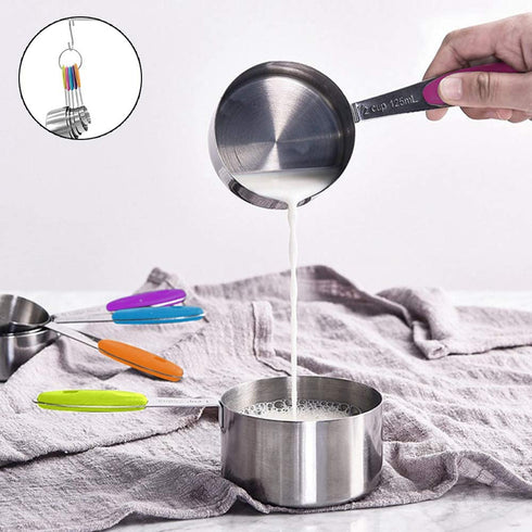 Sunnyac 12 Pieces Measuring Cups and Spoons Set, Including 5 Stackable Stainless Steel Measuring Cups, 6 Double Sided Magnetic Measuring Spoons and 1 Metal Plate for Dry and Liquid Ingredients