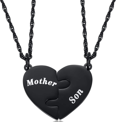 Ralukiia Mother and Son Heart Matching Necklace Set for 2, Son to Mom Gifts Mother to Boys Graduation Back to School Birthday Mother Day Jewelry